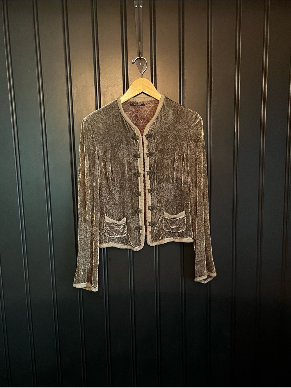 Elie Tahari Boho Velvet Hook-and-Eye Jacket in Olive Green